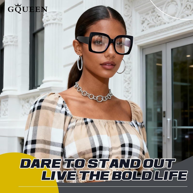 GQUEEN Oversized Fake Glasses Women Men Retro Thick Big Square Frame Clear Lens UV400 Protection Fashion Eyeglasses - Image 2